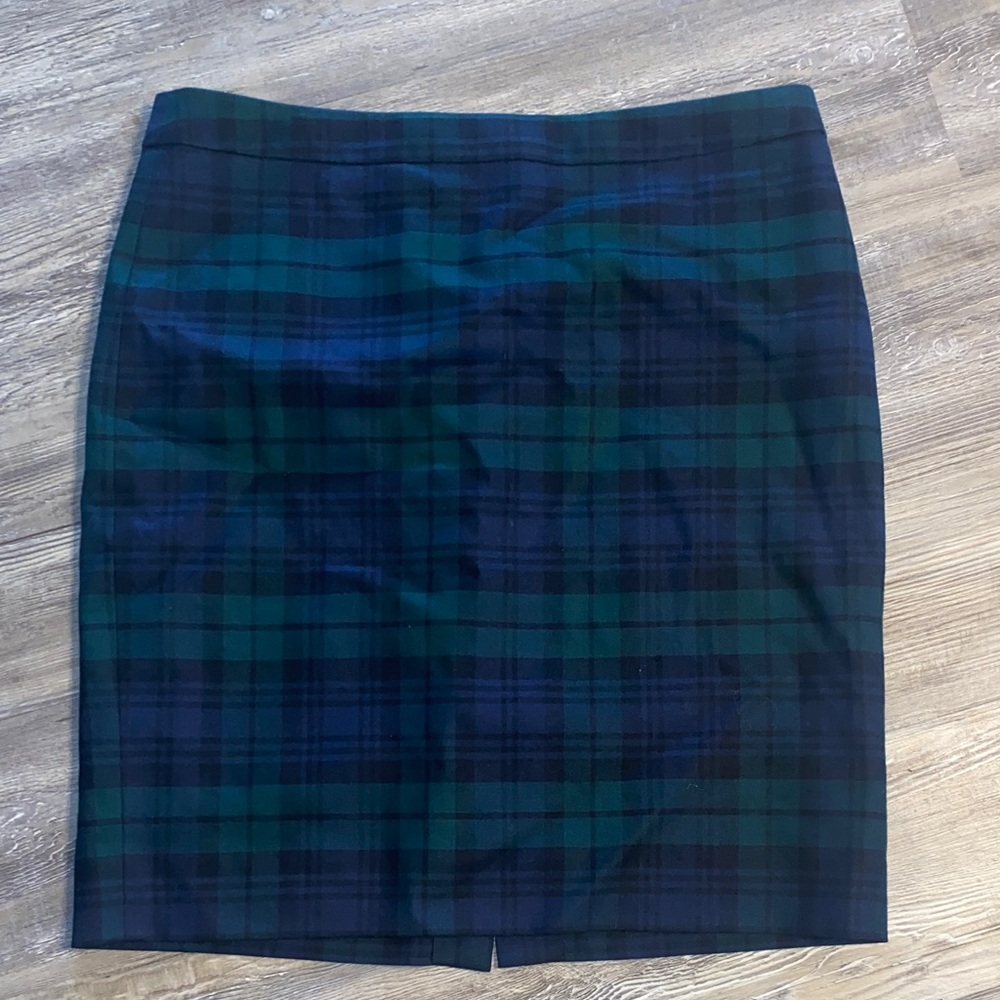 NWOT J.CREW The Pencil Skirt Green Blue Plaid 14
